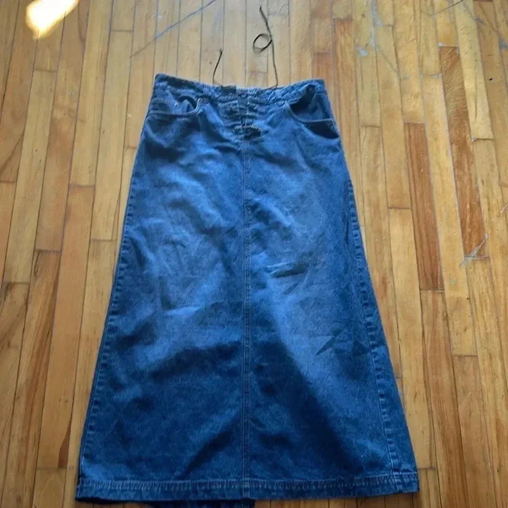 Jacob vintage y2k lace up denim back slit maxi ‎ skirt